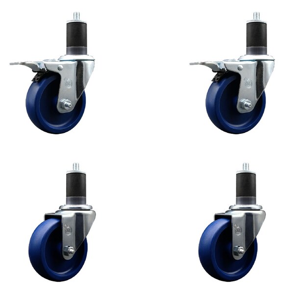 Service Caster 4'' Solid Poly Swivel 1-5/8'' Expanding Stem Caster Set 2 Total Lock Brakes, 4PK SCC-EXTTL20S414-SPUS-2-S-2-158 - main